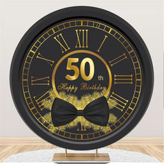 Lofaris Black And Golden Happy 50Th Birthday Circle Backdrop