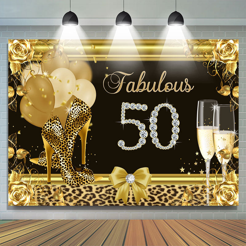 Lofaris Black and Golden High Heel Happy 50Th Birthday Backdrop