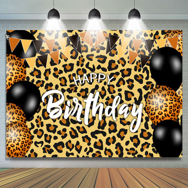 Lofaris Black And Leopard Themed Adult Happy Birthday Backdrop