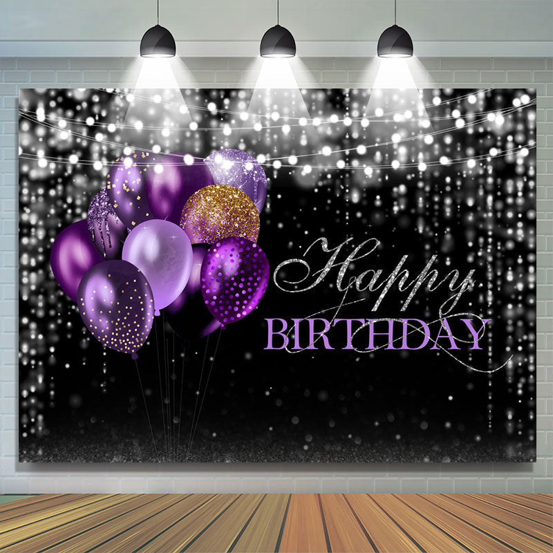 Lofaris Black and Silver Bokeh Purple Balloon Birthday Backdrop