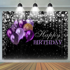 Lofaris Black and Silver Bokeh Purple Balloon Birthday Backdrop