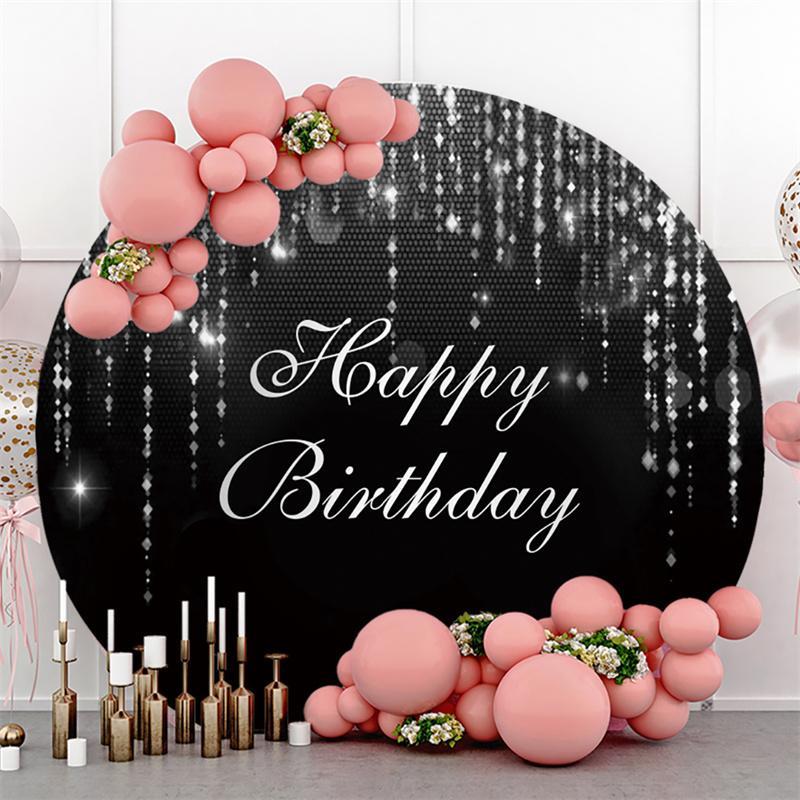 Lofaris Black And Silver Simple Happy Birthday Round Backdrop