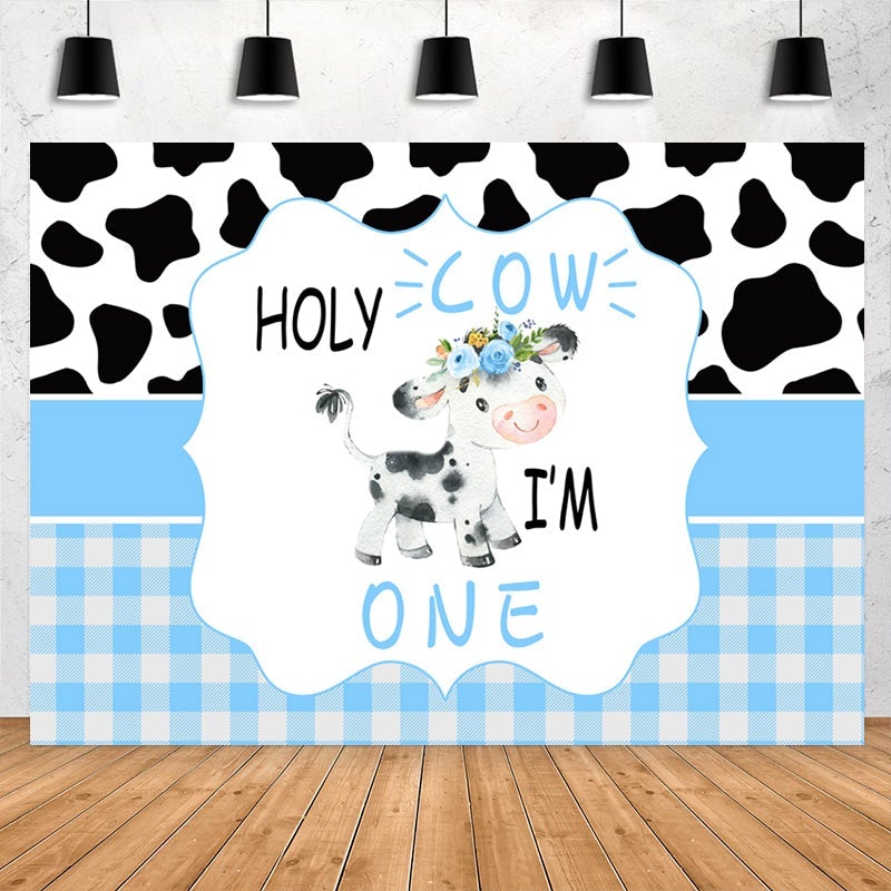 Lofaris Black And White Cow 1st Happy Birthday Party Backdrop