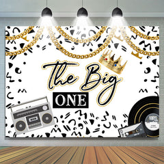 Lofaris Black And White Golden Crown Happy 1St Birthday Backdrop