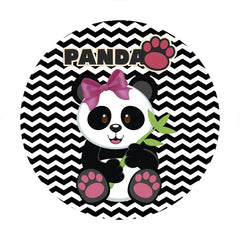 Lofaris Black And White Ripple Panda Round Baby Shower Backdrop