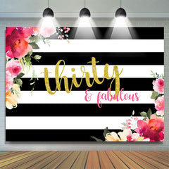 Lofaris Black and White Stripes Floral 30th Birthday Backdrop