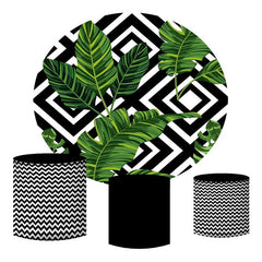 Lofaris Black And White Stripes Round Leaves Birthday Backdrop