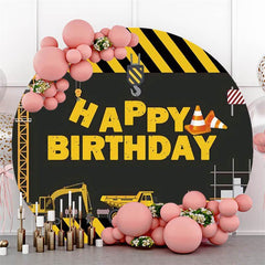 Lofaris Black And Yellow Crane Truck Birthday Round Backdrop