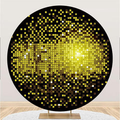 Lofaris Black And Yellow Round Glitter Happy Birthday Backdrop