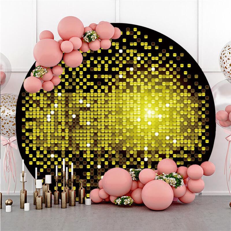 Lofaris Black And Yellow Round Glitter Happy Birthday Backdrop