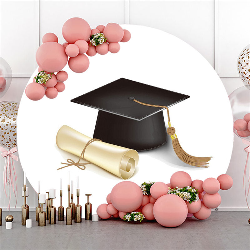 Lofaris Black Bachelor Cap Simple Circle Graduation Backdrop