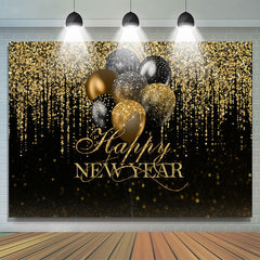 Lofaris UK Black Balloons And Gold Glitter Happy New Year Backdrop