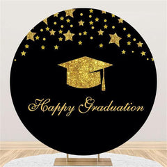 Lofaris Black Circle Glitter Star Happy Graduation Backdrop