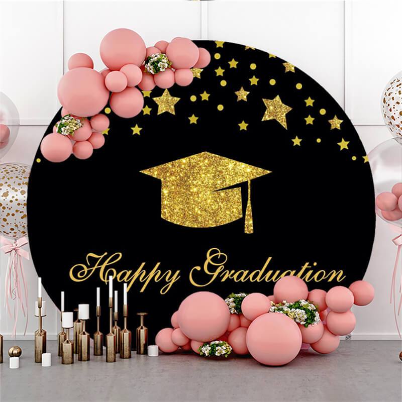 Lofaris Black Circle Glitter Star Happy Graduation Backdrop