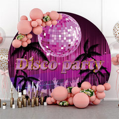 Lofaris Black Coconut Tree Purple Disco Birthday Round Backdrop