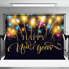 Lofaris UK Black Glitter Sparkle Gold Happy New Year Backdrop