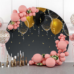 Lofaris Black Gold Balloon Ribbion Round Simple Party Backdrop