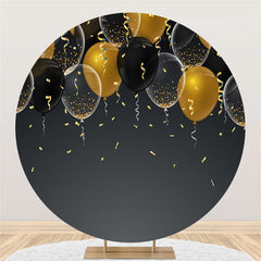 Lofaris Black Gold Balloon Ribbion Round Simple Party Backdrop