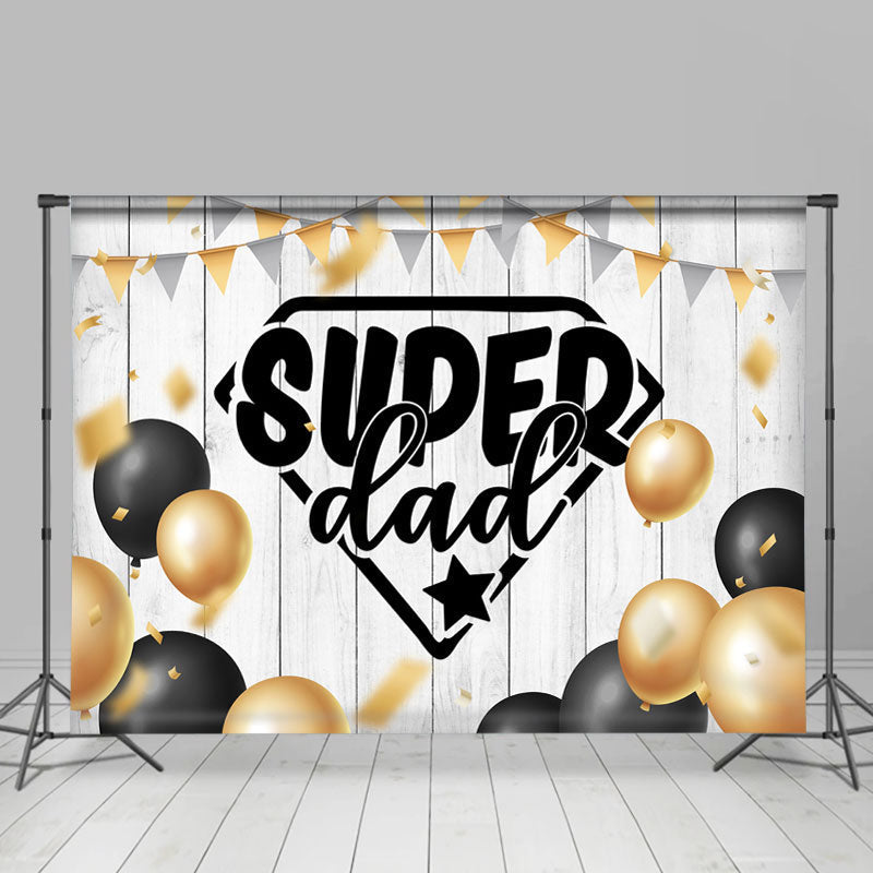 Lofaris Black Gold Balloons And Wood Super Dad Fothers Backdrop