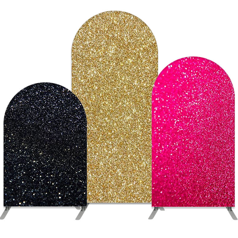 Lofaris Black Gold Glitter Theme Hot Pink Birthday Arch Backdrop Kit