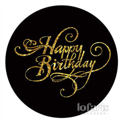 Lofaris Black Gold Simple Circle Happy Birthday Backdrop