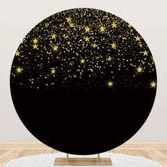 Lofaris Black Gold Starry Sky Happy Birthday Round Backdrop