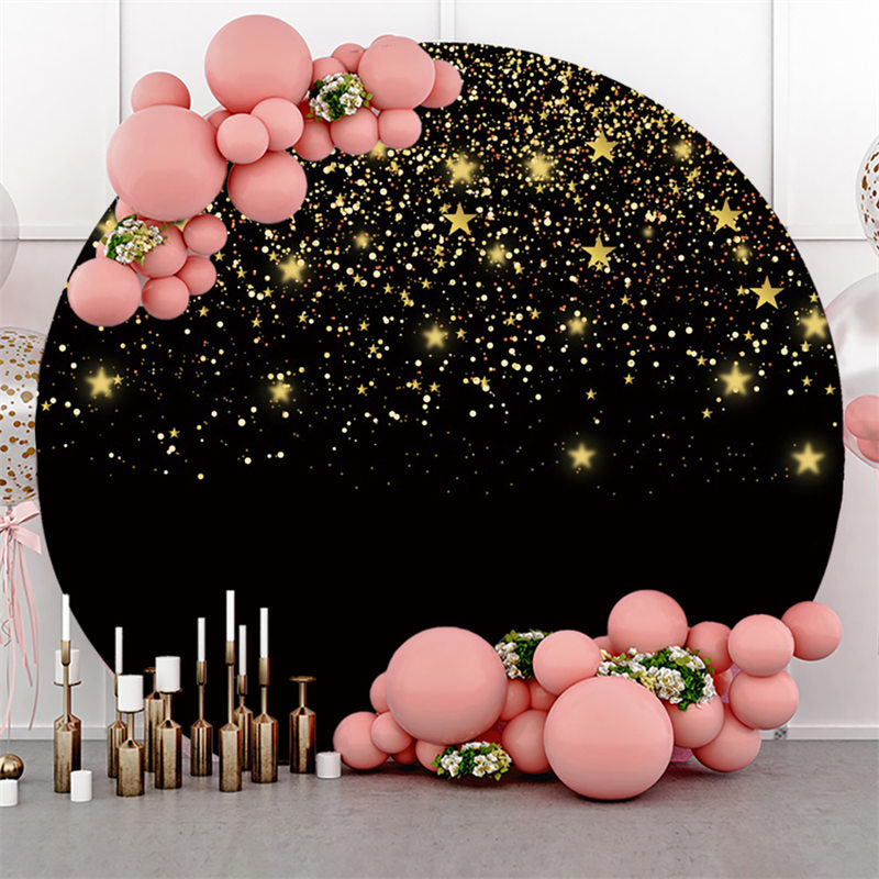 Lofaris Black Gold Starry Sky Happy Birthday Round Backdrop