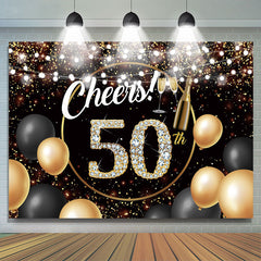 Lofaris Black Golden Balloon Cheers 50 Happy Birthday Backdrop