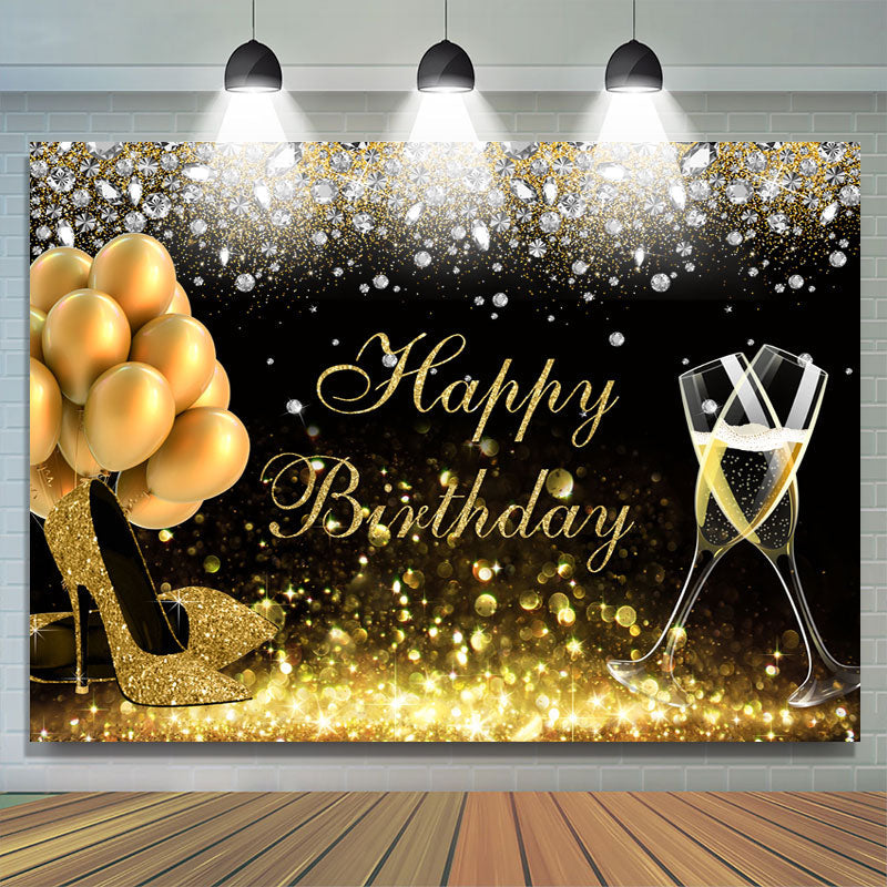 Lofaris Black Golden Balloons Bokeh Happy Birthday Backdrop