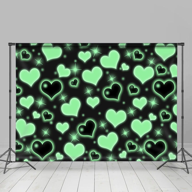 Lofaris Black Green Heart Glitter Happy Valetine Day Backdrop