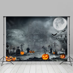 Lofaris Black Grey Old Castle Moon Night Halloween Backdrop