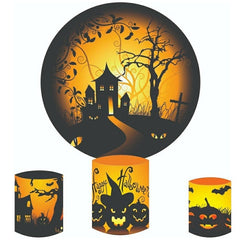 Lofaris Black Horror Night Round Halloween Day Backdrop Kit