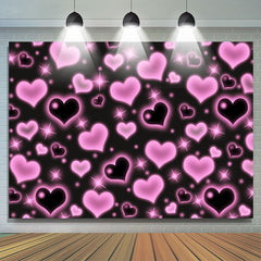 Lofaris Black Hot Pink Heart Glitter Happy Valetine Backdrop