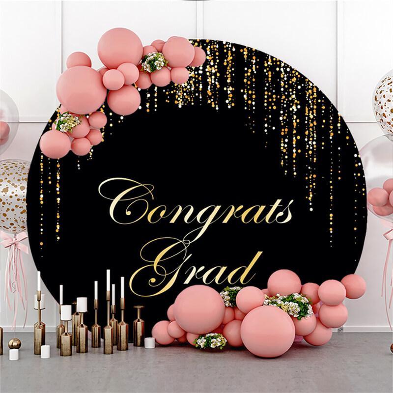 Lofaris Black Round Glitter Gloden Lines Congrategrad Backdrop