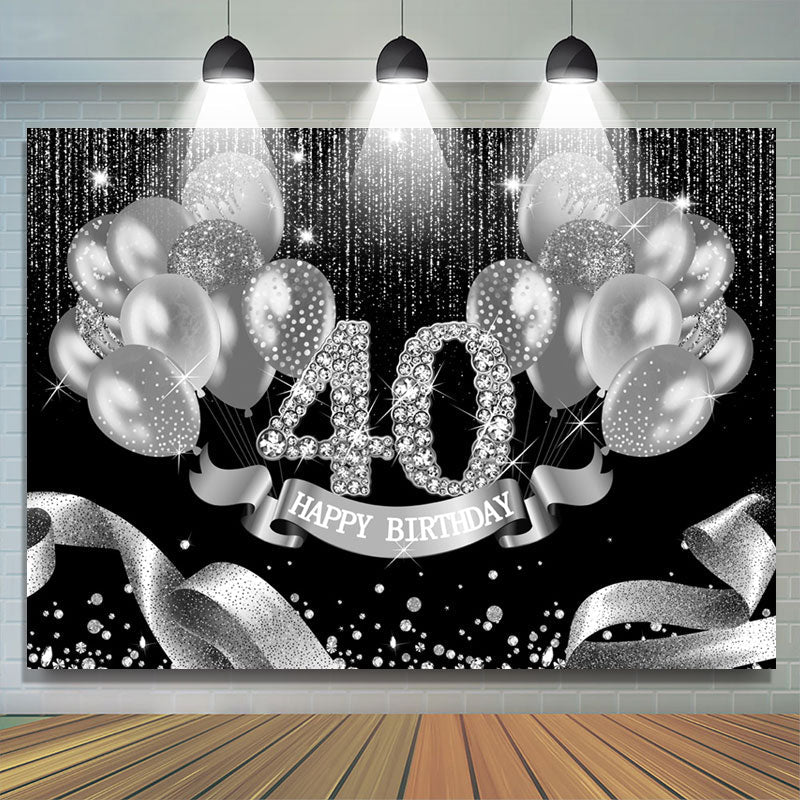 Lofaris Black Silver Balloons Happy 40Th Birthday Backdrop