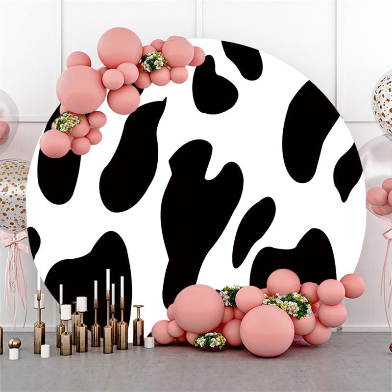 Lofaris Black White Cow Pattern Round Birthday Party Backdrop