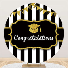 Lofaris Black White Glod Simple Congratulation Circle Backdrop