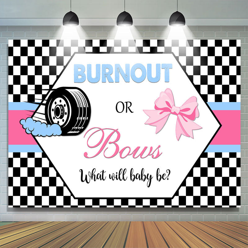 Lofaris Black White Grid Burnout Or Bows Backdrop for Baby Shower