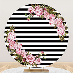 Lofaris Black White Stripe With Flower Circle Party Backdrop