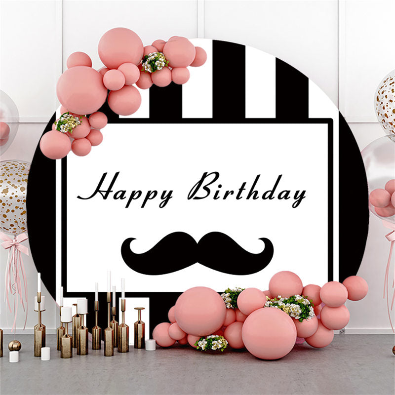 Lofaris Black White Stripes And Beard Round Birthday Backdrop