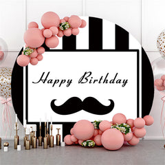 Lofaris Black White Stripes And Beard Round Birthday Backdrop