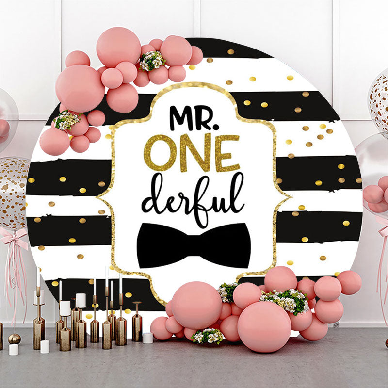 Lofaris Black White Stripes Round 1st Birthday Backdrop