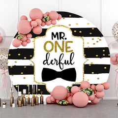 Lofaris Black White Stripes Round 1st Birthday Backdrop