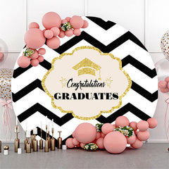 Lofaris Black White Stripes Round Congrats Grad Backdrop