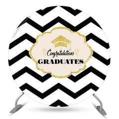 Lofaris Black White Stripes Round Congrats Grad Backdrop