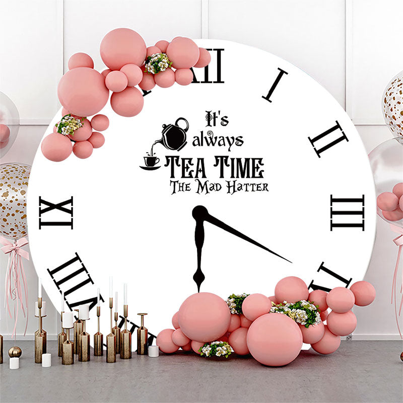 Lofaris Black White Tea Time Round Clock Backdrop Cover