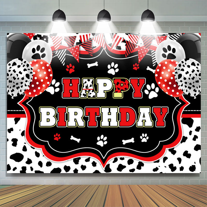 Lofaris Black White With Red Balloon Happy Birthday Backdrop