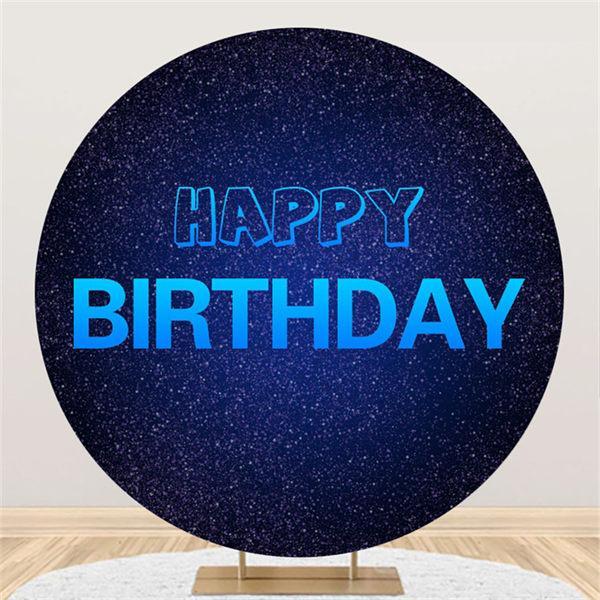 Lofaris Blue And Black Glitter Round Happy Birthday Backdrop