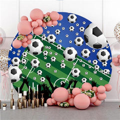 Lofaris Blue And Football Field Round Happy Holiday Backdrop