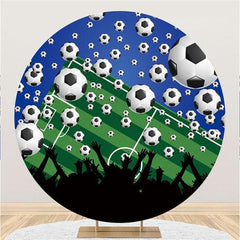 Lofaris Blue And Football Field Round Happy Holiday Backdrop